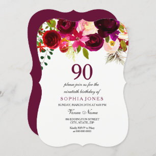 Invitación de cumpleaños 90 de la floral roja borg