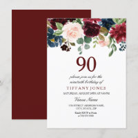 Invitación de cumpleaños 90 de las flores de borgo