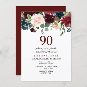 Invitación de cumpleaños 90 de las flores de borgo