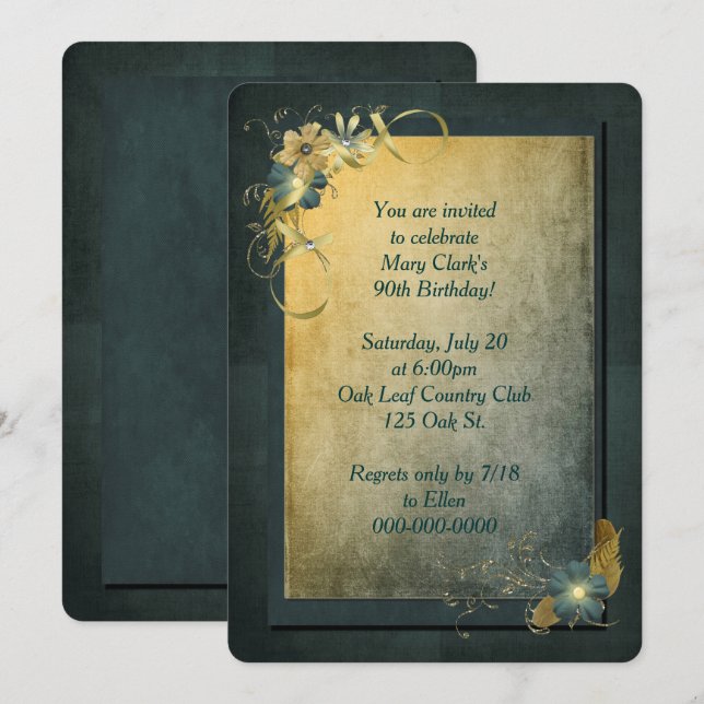 Invitación de cumpleaños 90 de Vintage (Anverso / Reverso)