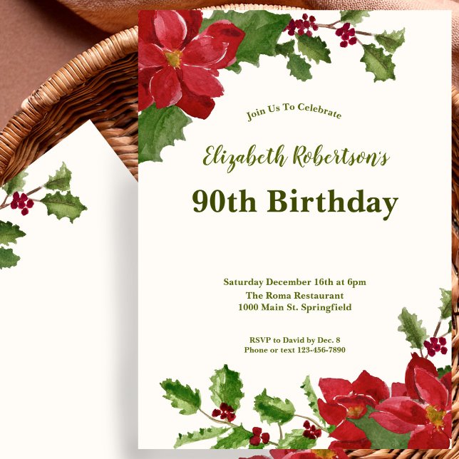 Invitación de cumpleaños 90 elegante con vegetació (Subido por el creador)