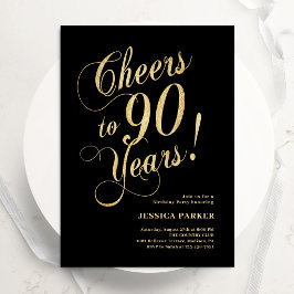 Invitación de cumpleaños 90 elegante de oro y negr