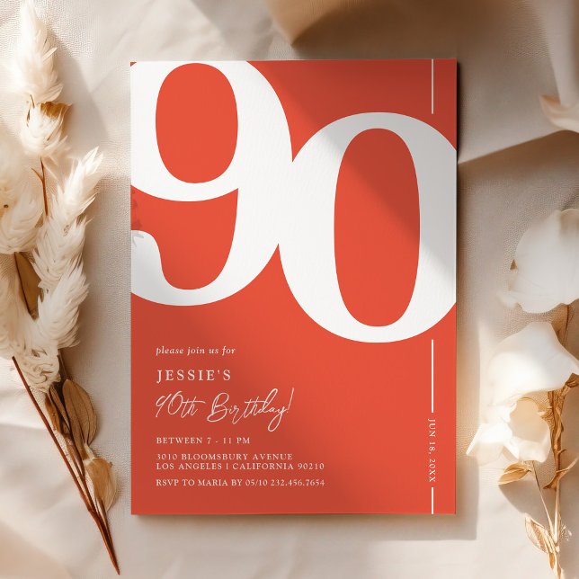 Invitación de cumpleaños 90 en rojo atrevido (Subido por el creador)