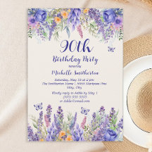 Invitación de Cumpleaños 90 Jardín Floral Lila Púr