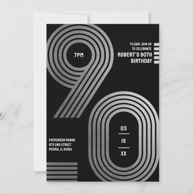 Invitación de cumpleaños 90 moderno geométrico (Anverso)