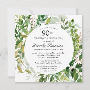 Invitación de cumpleaños 90 moderno verde botánico