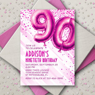 Invitación de cumpleaños 90 mujeres rosadas