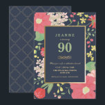 Invitación de cumpleaños 90 - Oro, floral elegante<br><div class="desc">La elegante y elegante invitación a la celebración de los 90 años puede ser personalizada para su ocasión especial. Cuenta con un borde floral, así como con un marco dorado y acentos dorados. El color de fondo y el texto pueden cambiarse a su gusto. Una invitación perfecta para el cumpleaños...</div>