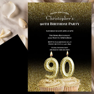 Invitación de cumpleaños 90 para él en negro y dor