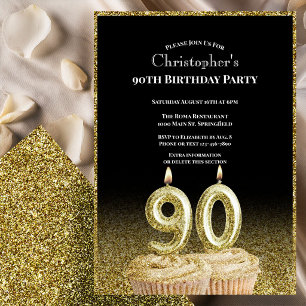 Invitación de cumpleaños 90 para él en negro y dor