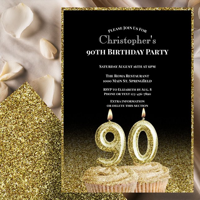 Invitación de cumpleaños 90 para él en negro y dor (Subido por el creador)