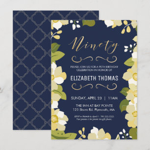 Invitación de cumpleaños 90, Personalizar Floral c
