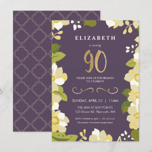 Invitación de cumpleaños 90, Personalizar Floral c