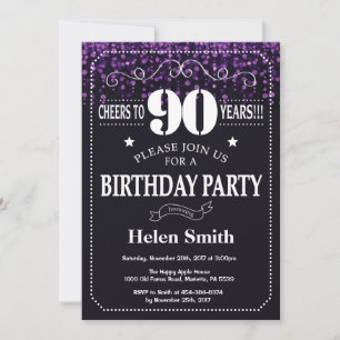 Invitación de cumpleaños 90 Purpurina púrpura