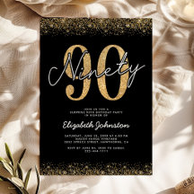 Invitación de cumpleaños 90 Refined Black Gold