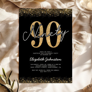 Invitación de cumpleaños 90 Refined Black Gold