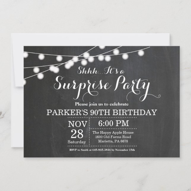 Invitación de cumpleaños 90 sorpresa pizarra (Anverso)