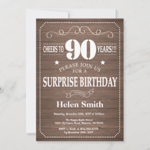 Invitación de cumpleaños 90 sorpresa rústica