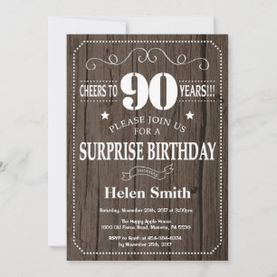 Invitación de cumpleaños 90 sorpresa rústica