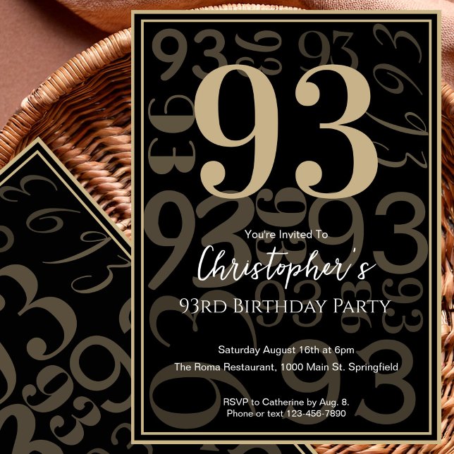 Invitación de cumpleaños 93 moderno negro oro para (Subido por el creador)