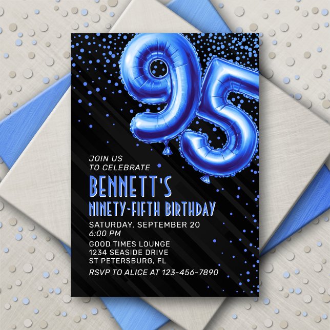 Invitación de cumpleaños 95th a Mens Blue (Subido por el creador)