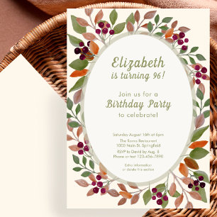 Invitación de cumpleaños 96 de hojas de otoño verd