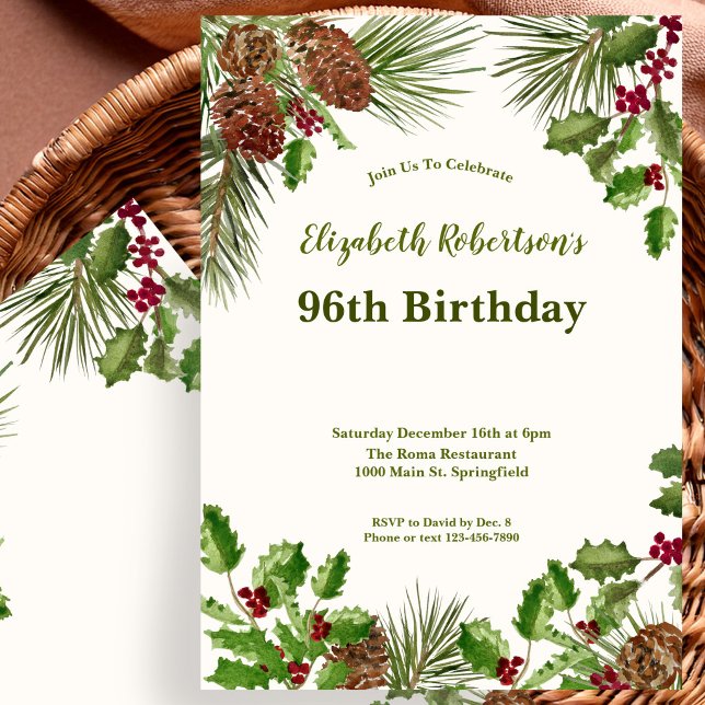 Invitación de cumpleaños 96 elegante con vegetació (Subido por el creador)