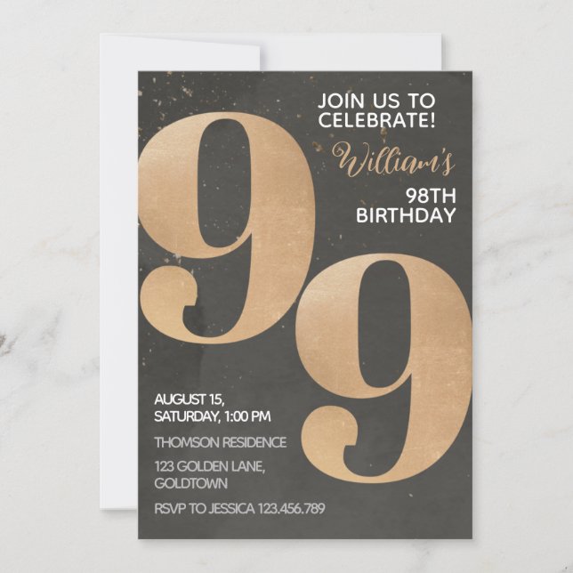 Invitación de cumpleaños 99º de Gold Black (Anverso)