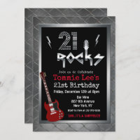 Invitación de cumpleaños a 21 Rockstar Guitar Rock