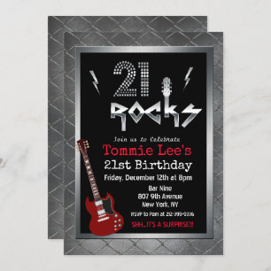 Invitación de cumpleaños a 21 Rockstar Guitar Rock
