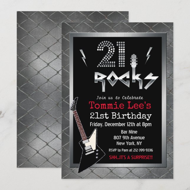 Invitación de cumpleaños a 21 Rockstar Guitar Rock (Anverso / Reverso)