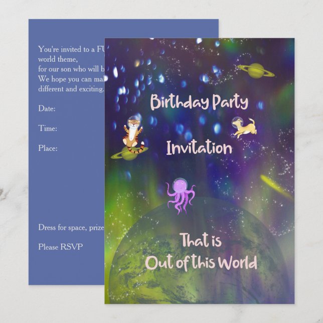 Invitación de cumpleaños a 5 años de edad fuera de (Anverso / Reverso)