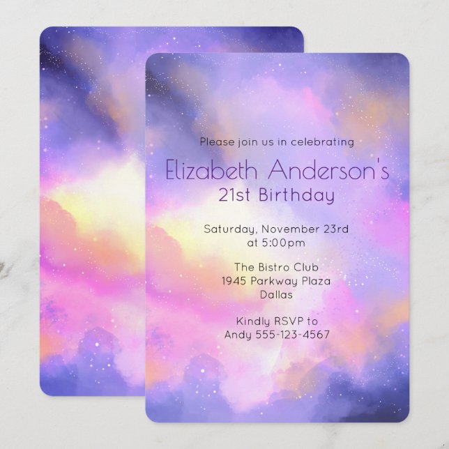 Invitación de cumpleaños a acuarela de Guay Abstra (Anverso / Reverso)