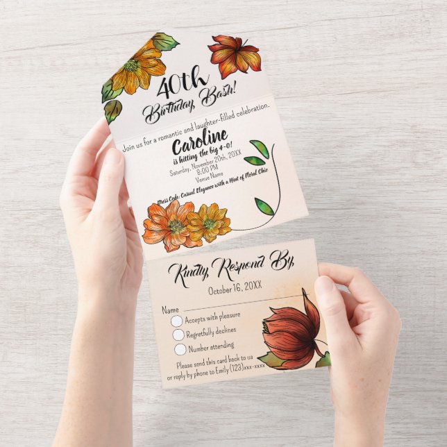 Invitación de cumpleaños a acuarela Floral (desgarro)