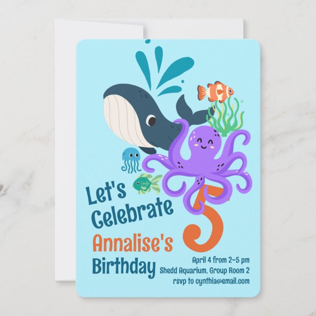 Invitación de cumpleaños a acuario submarino (Anverso)
