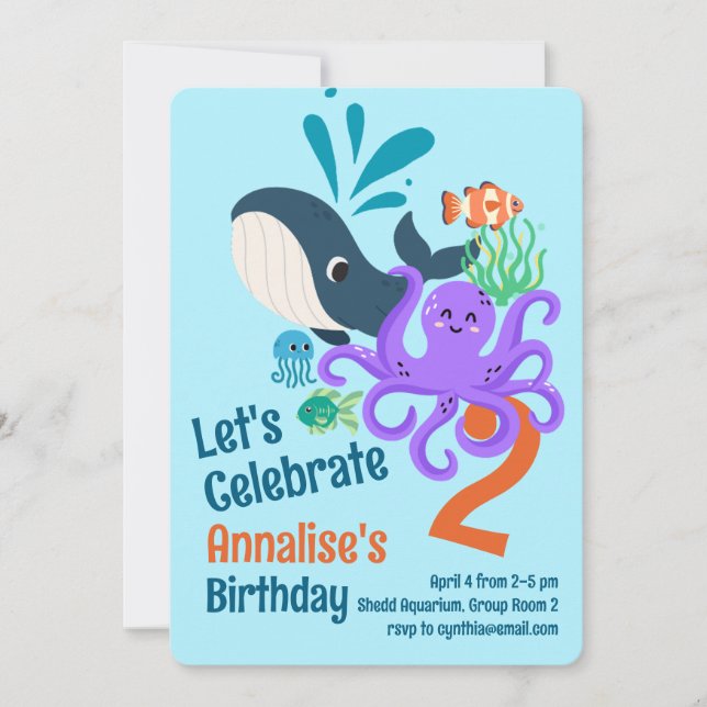 Invitación de cumpleaños a acuario submarino (Anverso)