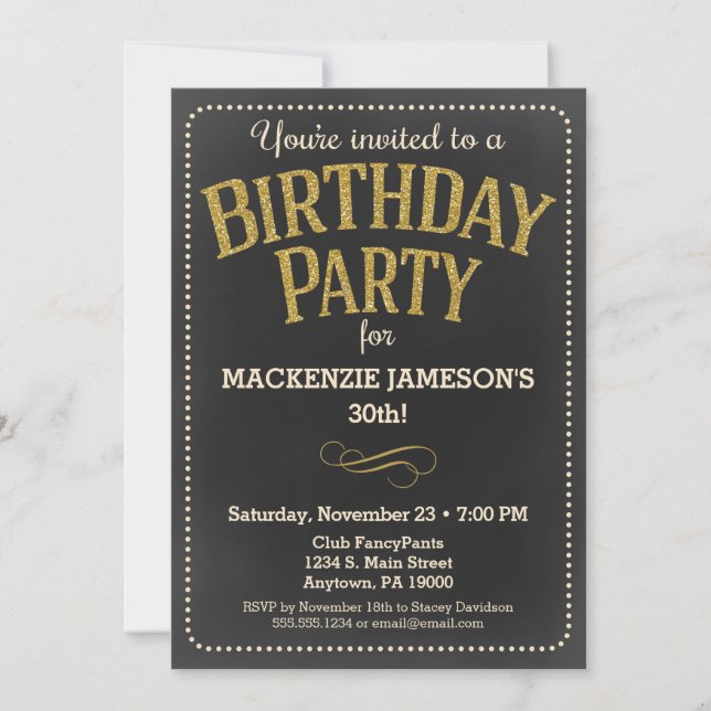 Invitación de cumpleaños a adultos de Chalkboard (Anverso)
