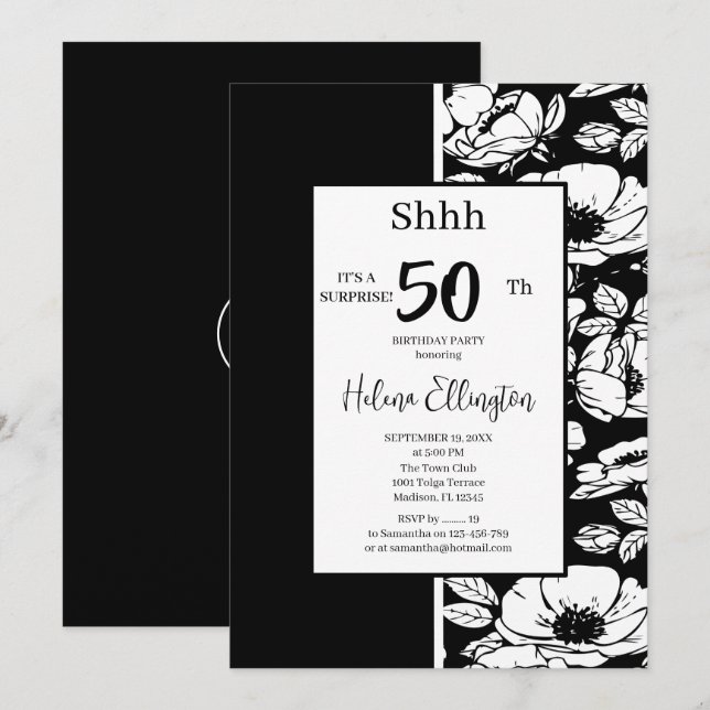 Invitación de cumpleaños a Anemone Negro (Anverso / Reverso)