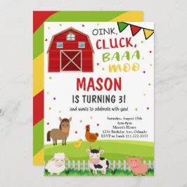 Invitación de cumpleaños a animales de granja de c