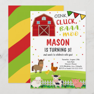 Invitación de cumpleaños a animales de granja de c