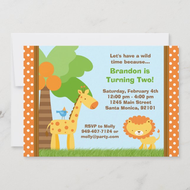 Invitación de cumpleaños a animales de la jungla (Anverso)