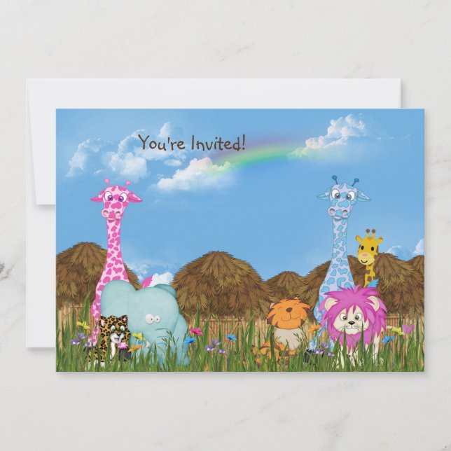 Invitación de cumpleaños a animales de la jungla s (Anverso)
