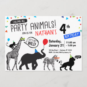 Invitación de cumpleaños a animales del Fiesta bla