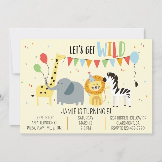 Invitación de cumpleaños a animales Fiestas de zoo (Anverso)