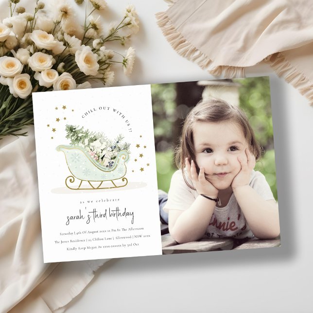 Invitación de cumpleaños a Aqua Blue Gold Winter S (Subido por el creador)