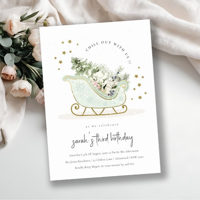 Invitación de cumpleaños a Aqua Gold Winter Sleigh (Subido por el creador)