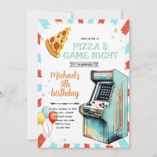 Invitación de cumpleaños a arcade y pizza