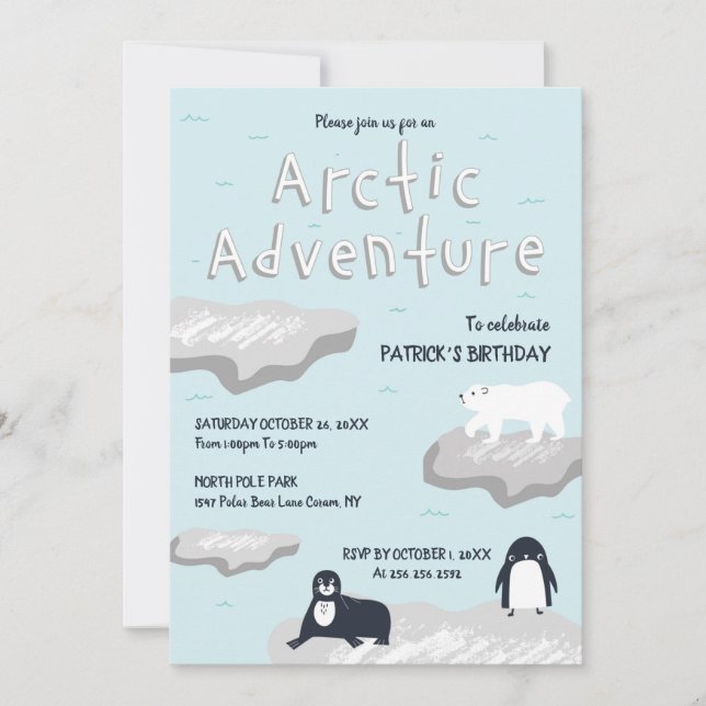 Invitación de cumpleaños a Aventura Ártica (Anverso)