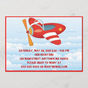 Invitación de cumpleaños a avión rojo
