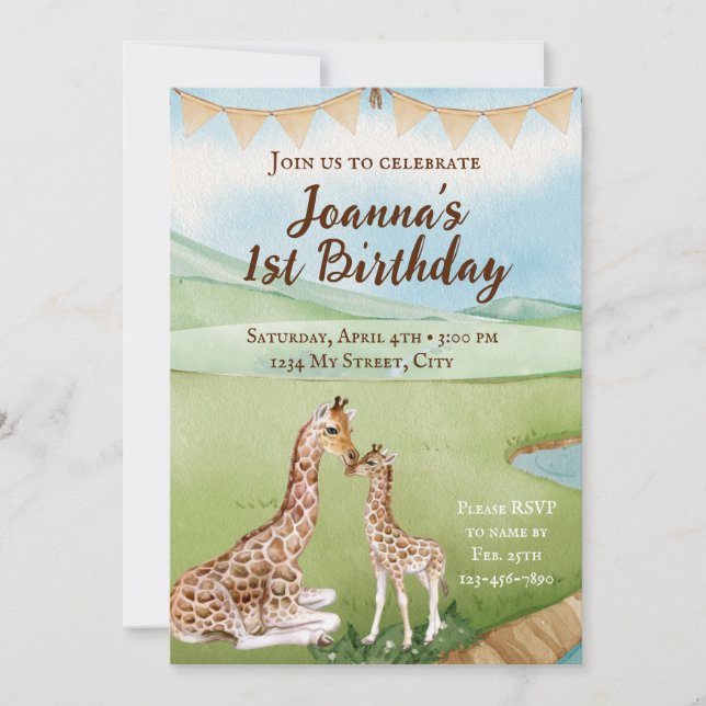 Invitación de cumpleaños a Baby Giraffe (Anverso)